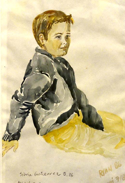 Retrato de niño pintado con acuarela por Silvia Gutiérrez